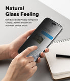 iPhone Air Screen Protector | Easy Slide Privacy Tempered Glass - iPhone Air Screen Protector - Hands holding a smartphone with a privacy screen protector while typing a text message.