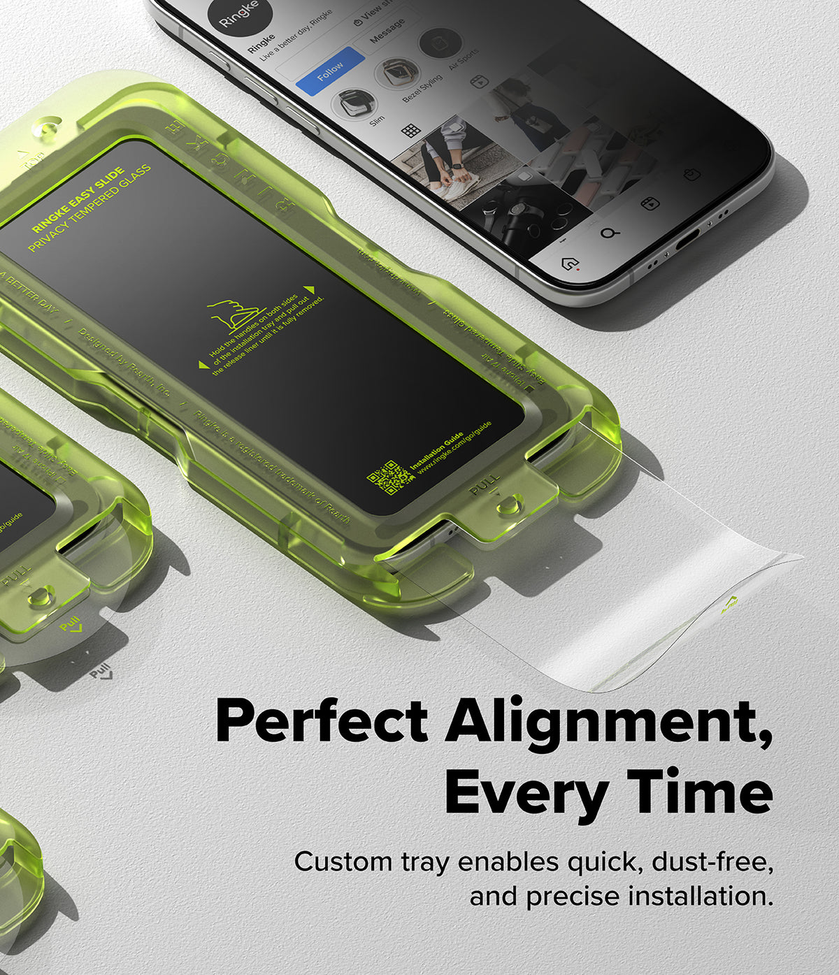 [Bundle] iPhone Air | Silicone Magnetic - Smartphone with a neon green installation tray for applying a screen protector.