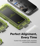 [Bundle] iPhone Air | Onyx Magnetic - A smartphone inside a lime green alignment tray for easy screen protector installation.