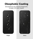 iPhone Air Screen Protector | Easy Slide Tempered Glass - iPhone Air Screen Protector - Comparison showing water beading on a clean Ringke screen versus smudged, messy screen.