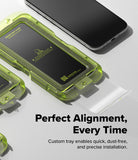 [Bundle] iPhone Air | Onyx Magnetic - Smartphone with a green installation tray for applying a tempered glass screen protector.