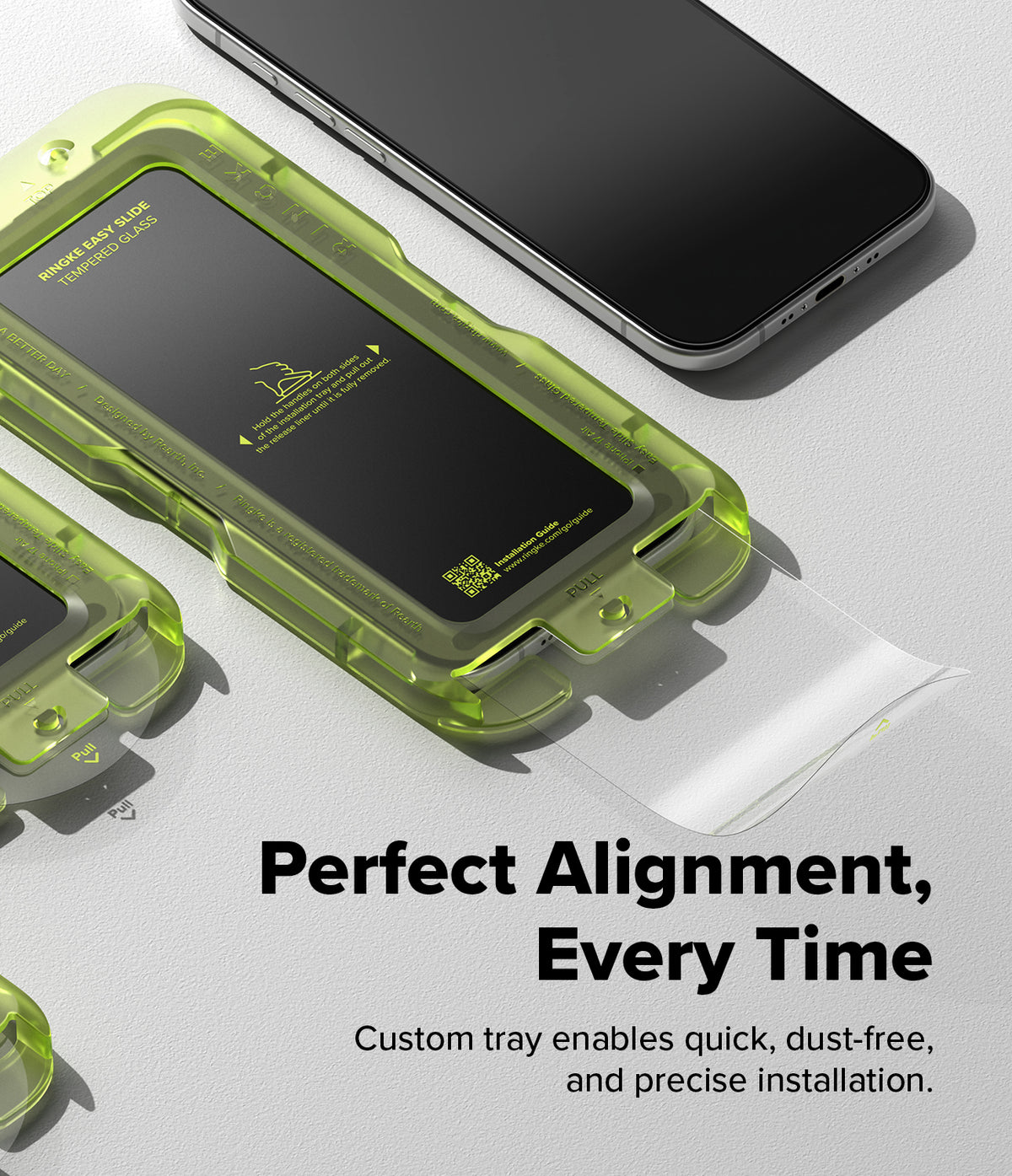 [Bundle] iPhone Air | Onyx Magnetic - A smartphone screen protector in a lime green installation tray with a pull-tab.