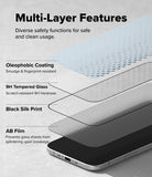 iPhone Air Screen Protector | Easy Slide Tempered Glass - iPhone Air Screen Protector - Exploded view showing four layers of screen protector material stacked above a smartphone.