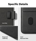 [Combo] iPhone Air Cover | Folio Grip Wallet Magnetic + Fusion Magnetic - Close-up of black leather wallet features: anti-slip grip, engraved Ringke logo, and card removal hole.