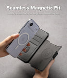 [Combo] iPhone Air Cover | Folio Grip Wallet Magnetic + Fusion Magnetic - [Combo] iPhone Air Cover - A hand holding a clear MagSafe phone case above a black magnetic folio wallet case.