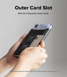 iPhone Air Cover | Folio Grip Wallet Magnetic - iPhone Air Cover - Hand sliding a credit card into the outer slot of a black magnetic folio phone case.