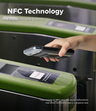 iPhone Air Cover | Folio Grip Wallet Magnetic - Hand holding a phone in a folio case over a subway turnstile reader.