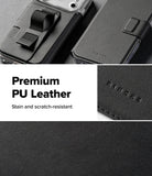 iPhone Air Cover | Folio Grip Wallet Magnetic - Black leather phone case with a finger strap and magnetic folio cover.