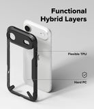 iPhone Air Case | Fusion-X - Exploded view of a phone case showing flexible TPU and hard PC layers against a white iPhone.
