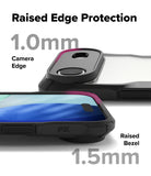 iPhone Air Case | Fusion-X - Close-up showing 1.0mm camera edge and 1.5mm screen bezel protection on a black phone case.