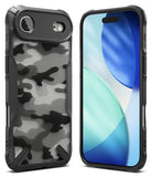 iPhone Air Case | Fusion-X - Rugged black phone case with a black and white camo back panel, shown from front and rear angles.