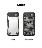 iPhone Air Case | Fusion-X - Two iPhone cases in Black and Camo Black with rugged frames and clear or patterned backs.