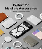 iPhone Air Case | Fusion-X Magnetic - A black and clear phone case surrounded by various MagSafe accessories on a gray background.