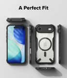 iPhone Air Case | Fusion-X Magnetic - Exploded view of a black protective phone case with a clear back and magnetic ring.
