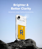 iPhone Air Case | Fusion Card - Clear phone case with a yellow card holder on a rock against a blue sky background.