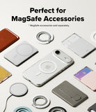 iPhone Air Case | Fusion Magnetic - Clear phone case surrounded by various MagSafe wallets, rings, and chargers on a white background.