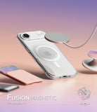[Combo] iPhone Air Cover | Folio Grip Wallet Magnetic + Fusion Magnetic - [Combo] iPhone Air Cover - Clear magnetic phone case floating with a charger, pink wallet, and grip on a gradient background.