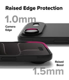 iPhone Air Case | Onyx - Close-up of phone case showing 1.0mm camera edge and 1.5mm raised screen bezel protection.