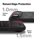 iPhone Air Case | Onyx - Close-up of phone case showing 1.0mm camera edge and 1.5mm raised screen bezel protection.