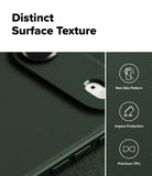 iPhone Air Case | Onyx - Close-up of dark green textured phone case with icons for non-slip, impact protection, and premium TPU.