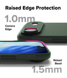 iPhone Air Case | Onyx - Close-up of phone case highlighting 1.0mm camera edge and 1.5mm raised screen bezel protection.