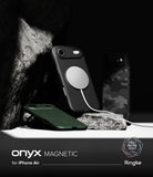 [Bundle] iPhone Air | Onyx Magnetic - Bundle: iPhone Air | Onyx Magnetic - Black and green magnetic phone cases displayed on rocks with a charging cable.