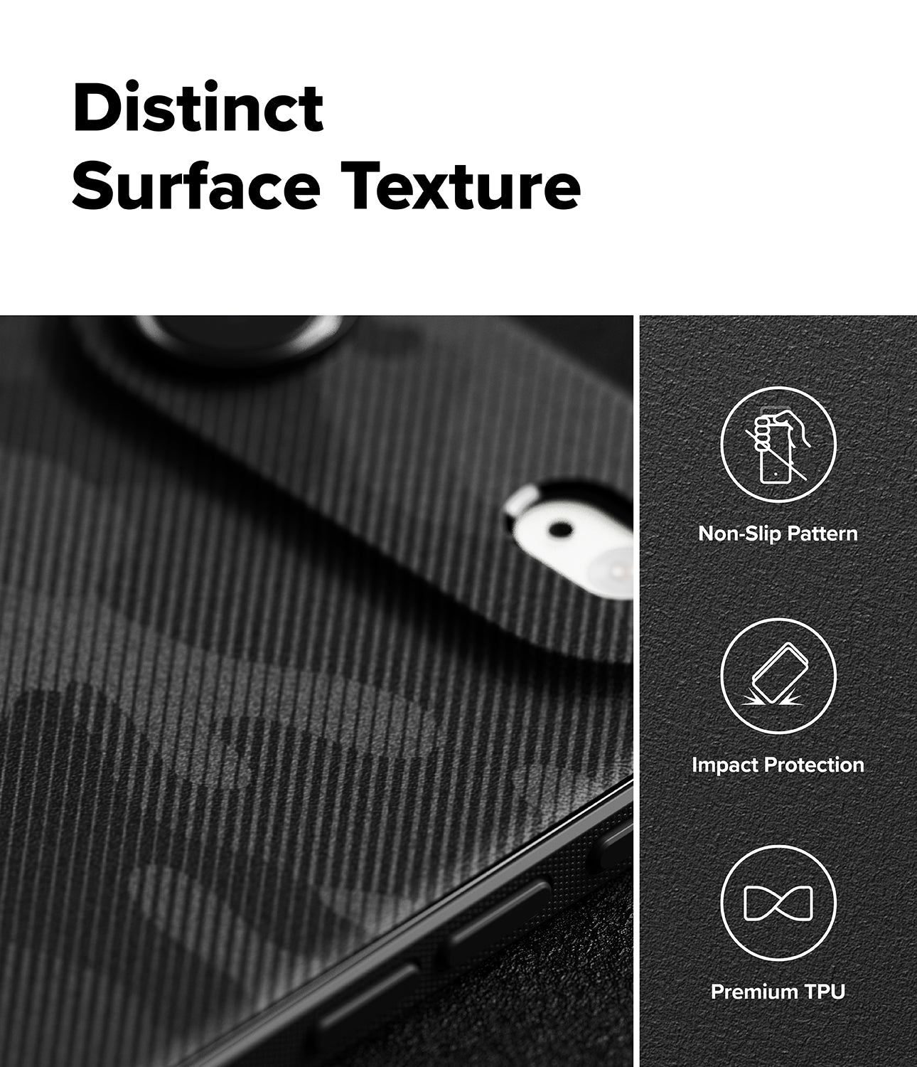 [Bundle] iPhone Air | Onyx Magnetic - Close-up of textured black phone case with icons for non-slip, impact protection, and TPU material.