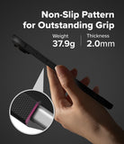 iPhone Air Case | Onyx Magnetic - Hand holding a thin black phone case with a magnified view of its non-slip textured grip.