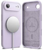 iPhone Air Case | Silicone Magnetic - Lavender silicone phone case showing exterior with magnetic charger and suede interior.