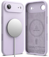 iPhone Air Case | Silicone Magnetic - Lavender silicone phone case showing exterior with magnetic charger and suede interior.