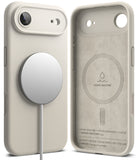 iPhone Air Case | Silicone Magnetic - Beige silicone iPhone case with MagSafe charger attached and interior view.