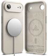 iPhone Air Case | Silicone Magnetic - Beige silicone iPhone case with MagSafe charger attached and interior view.