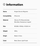 iPhone Air Case | Silicone Magnetic - Information table listing product name, compatibility, materials, size, weight, and colors.
