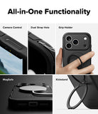 [Bundle] iPhone 17 Pro Max | Alles - Features of a phone case: camera control, strap hole, grip holder, MagSafe, and kickstand.