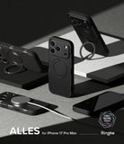 [Bundle] iPhone 17 Pro Max | Alles - Black protective phone cases with integrated ring stands and magnetic charging on a gray surface.