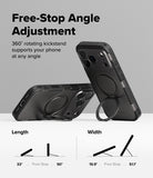 iPhone 17 Pro Max Case | Alles - Two black phone cases with 360-degree rotating ring kickstands shown at various angles.