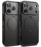 iPhone 17 Pro Max Case | Alles - Two black protective phone cases with integrated circular kickstands and camera cutouts.