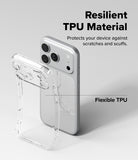 iPhone 17 Pro Max Case | Air - A clear, flexible TPU phone case being placed onto a silver iPhone 17 Pro Max.