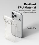iPhone 17 Pro Max Case | Air - A flexible, clear glitter TPU phone case positioned next to a silver iPhone 17 Pro Max.