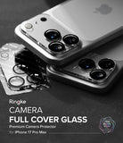 iPhone 17 Pro Max | Camera Glass - Silver iPhone 17 Pro Max with Ringke camera lens protectors applied and spare glass set.