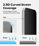 iPhone 17 Pro Max Screen Protector | Easy Slide Privacy Tempered Glass - iPhone 17 Pro Max Screen Protector - Diagram showing 2.5D curved glass edges protecting against impact compared to flat glass.
