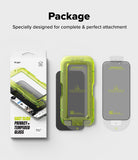 iPhone 17 Pro Max Screen Protector | Easy Slide Privacy Tempered Glass - iPhone 17 Pro Max Screen Protector - Packaging, green installation tray, and privacy tempered glass for iPhone 17 Pro Max.
