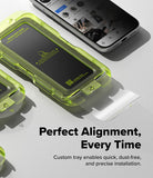 [Bundle] iPhone 17 Pro | Fusion Bold Magnetic Matte - iPhone 17 Pro | Fusion Bold Magnetic Matte - Neon green screen protector installation tray for iPhone on white surface.