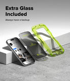 iPhone 17 Pro Max Screen Protector | Easy Slide Privacy Tempered Glass - iPhone 17 Pro Max Screen Protector - Smartphone, privacy glass, and green installation frame on a concrete surface.