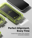 [Bundle] iPhone 17 Pro Max | Alles - iPhone 17 Pro Max with a lime green tempered glass installation tray and screen protector.