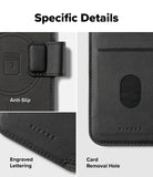 iPhone 17 Pro Max Cover | Folio Grip Wallet Magnetic - Close-ups of black leather wallet showing anti-slip texture, Ringke logo, and card removal hole.