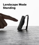 iPhone 17 Pro Max Cover | Folio Grip Wallet Magnetic - A finger touches a phone propped up in landscape mode using its folded folio wallet case.