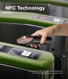 iPhone 17 Pro Max Cover | Folio Grip Wallet Magnetic - Hand holding a phone in a black folio case over a subway turnstile for contactless payment.