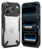 iPhone 17 Pro Max Case | Fusion-X - Black rugged protective case with clear back and front view showing abstract screen.