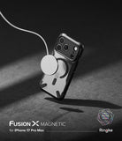 iPhone 17 Pro Max Case | Fusion-X Magnetic - Black protective case on an iPhone 17 Pro Max with a magnetic charger.